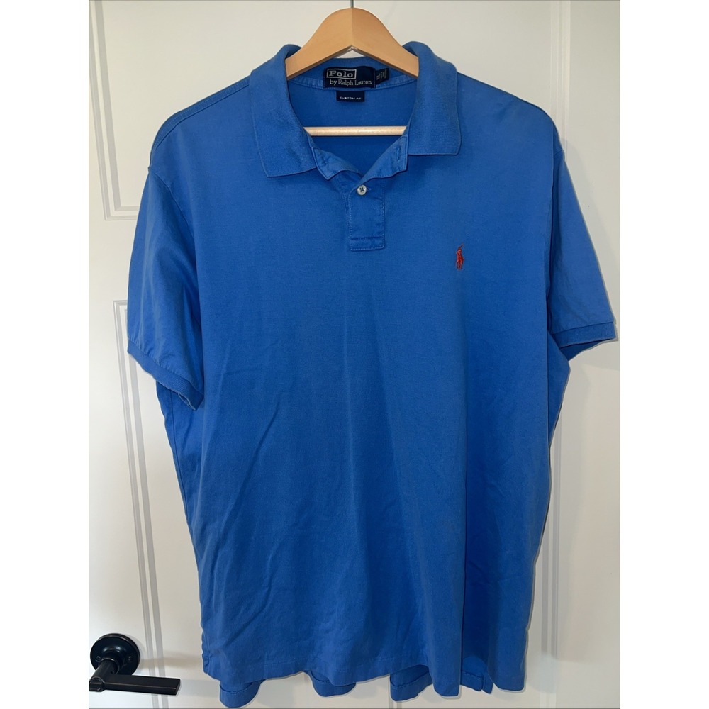 Polo Ralph Lauren Mens Polo Golf Shirt XL Blue Collared Custom Fit Stretch‎